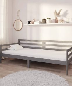 Dnevni ležaj s madracem 90 x 200 cm sivi od masivne borovine