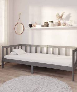 Dnevni ležaj s madracem 90 x 200 cm sivi od masivne borovine