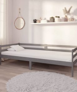 Dnevni ležaj s madracem 90 x 200 cm sivi od masivne borovine