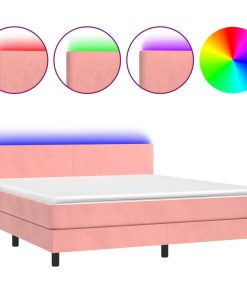 Krevet box spring s madracem LED ružičasti 160x200cm baršunasti