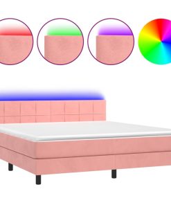Krevet box spring s madracem LED ružičasti 160x200cm baršunasti