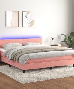 Krevet box spring s madracem LED ružičasti 160x200cm baršunasti