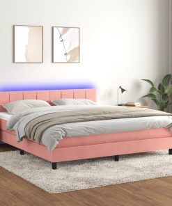 Krevet box spring s madracem LED ružičasti 160x200cm baršunasti