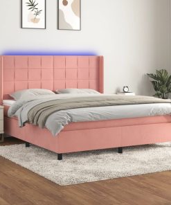 Krevet box spring s madracem LED ružičasti 160x200cm baršunasti