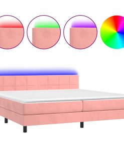Krevet box spring s madracem LED ružičasti 200x200cm baršunasti