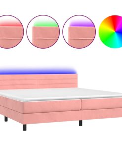 Krevet box spring s madracem LED ružičasti 200x200cm baršunasti