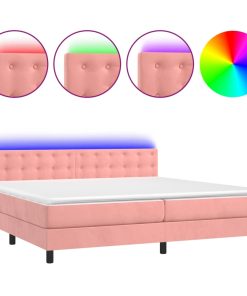 Krevet box spring s madracem LED ružičasti 200x200cm baršunasti