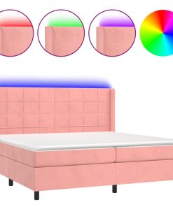 Krevet box spring s madracem LED ružičasti 200x200cm baršunasti