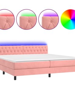 Krevet box spring s madracem LED ružičasti 200x200cm baršunasti