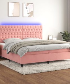 Krevet box spring s madracem LED ružičasti 200x200cm baršunasti