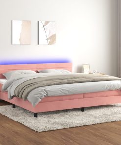 Krevet box spring s madracem LED ružičasti 200x200cm baršunasti