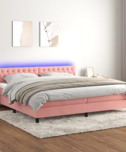 Krevet box spring s madracem LED ružičasti 200x200cm baršunasti