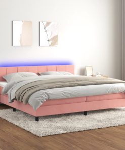 Krevet box spring s madracem LED ružičasti 200x200cm baršunasti