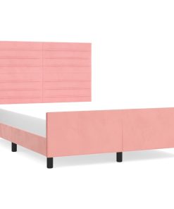 Okvir za krevet s uzglavljem ružičasti 140x200 cm baršunasti