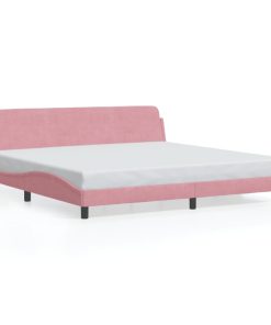 Okvir za krevet s uzglavljem ružičasti 200x200 cm baršunasti